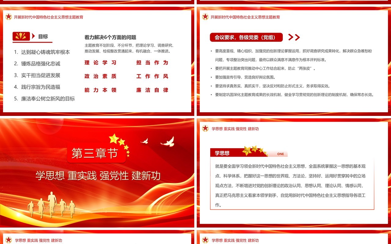 红色党政风学习贯彻主题教育PPT模板
