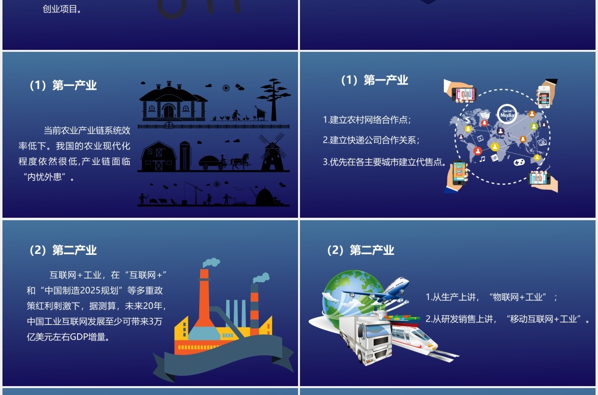 深蓝色科技首届互联网大学生创新创业大赛动态PPT模板