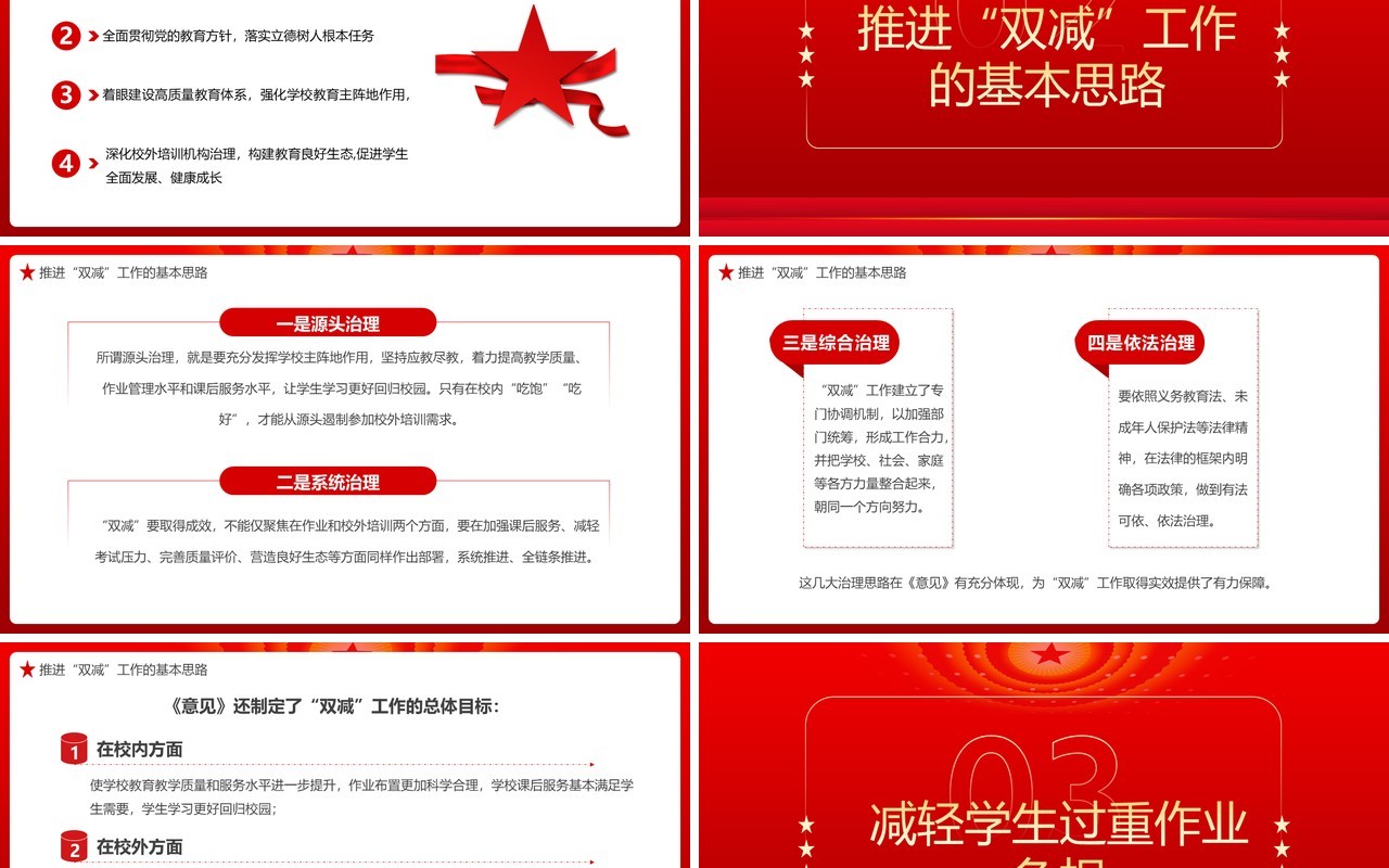 红色简约关于双减中央意见都讲了什么解读PPT模板