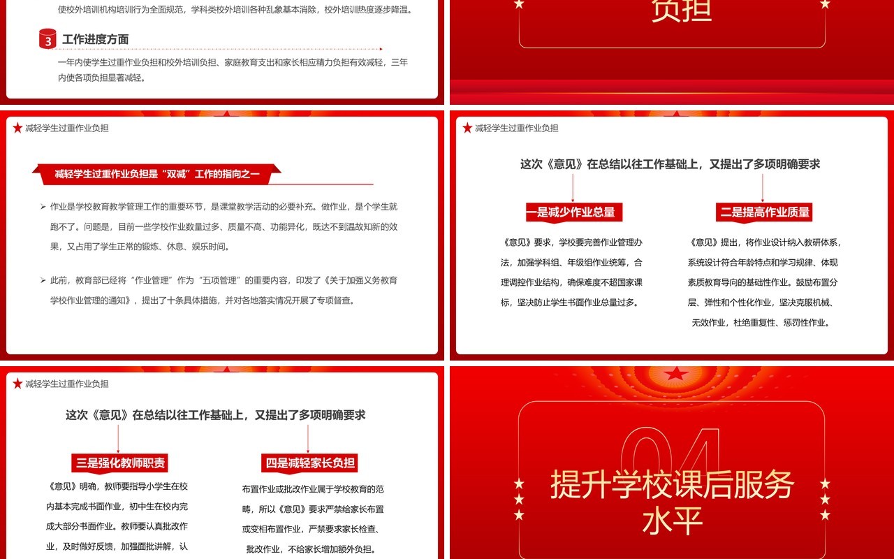 红色简约关于双减中央意见都讲了什么解读PPT模板