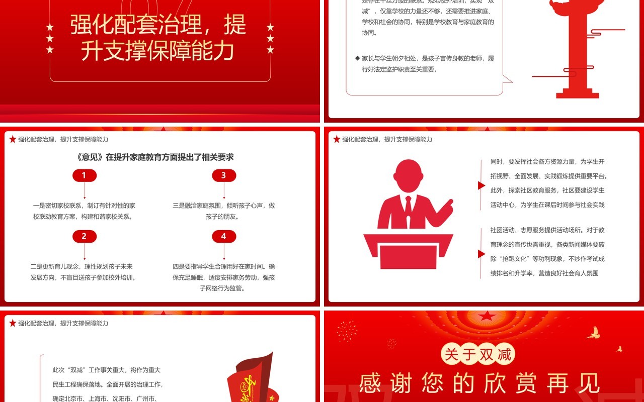 红色简约关于双减中央意见都讲了什么解读PPT模板