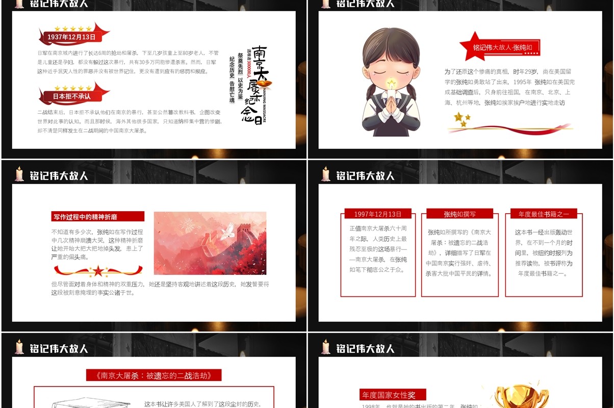 黑色简约风国家公祭日主题活动PPT模板