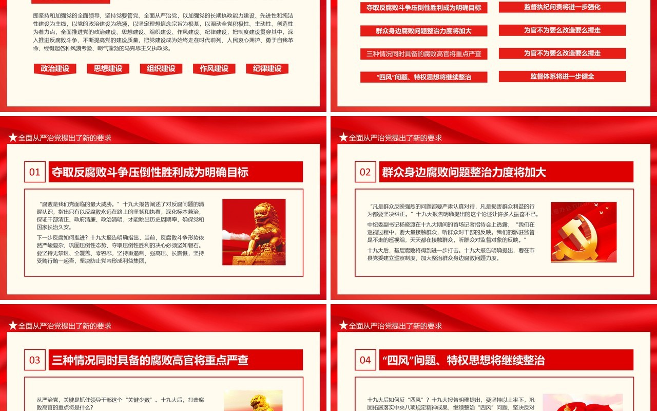 从严治党加强党风廉政建设全面落实党的十九大全面从严治党战略部署动态PPT模板
