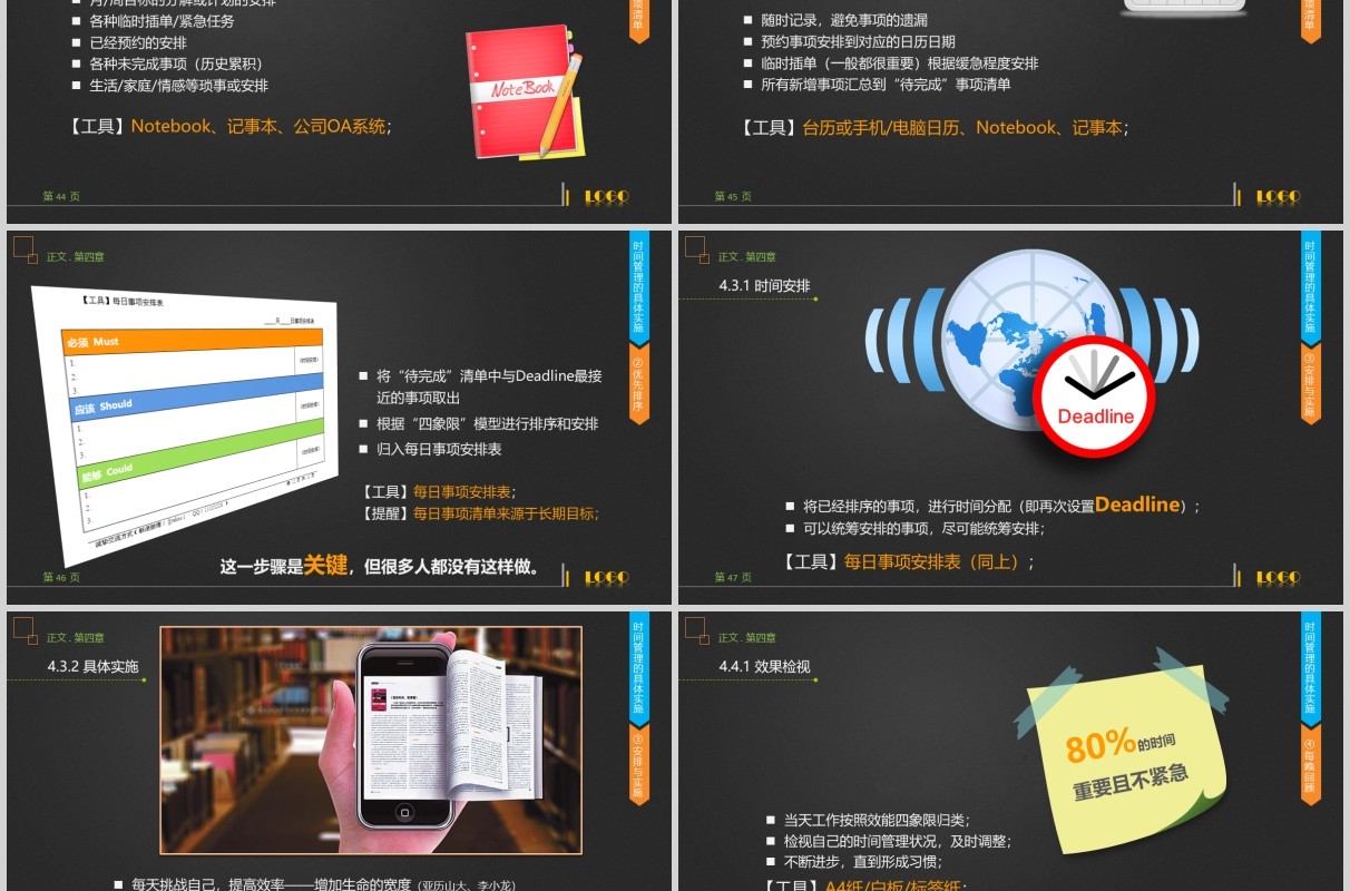 黑色时间管理技能动态演讲PPT模板