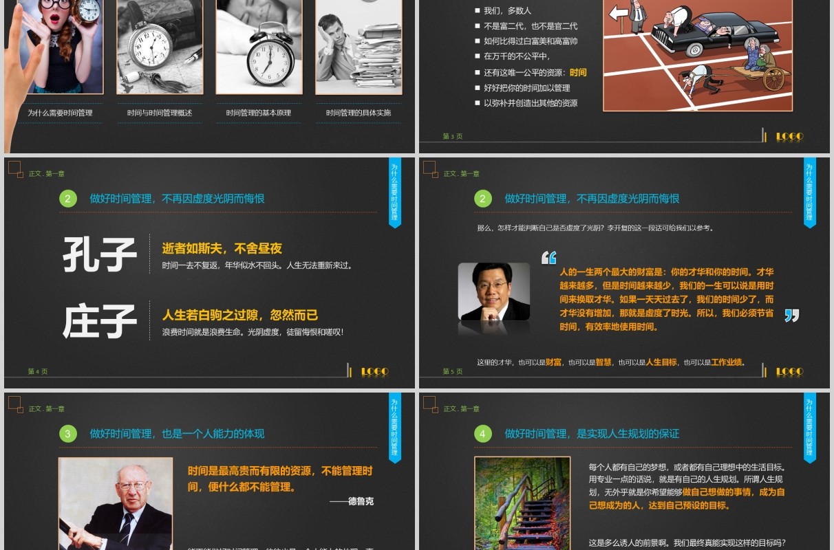 黑色时间管理技能动态演讲PPT模板