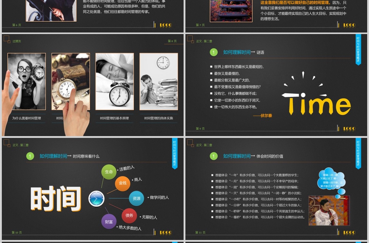 黑色时间管理技能动态演讲PPT模板