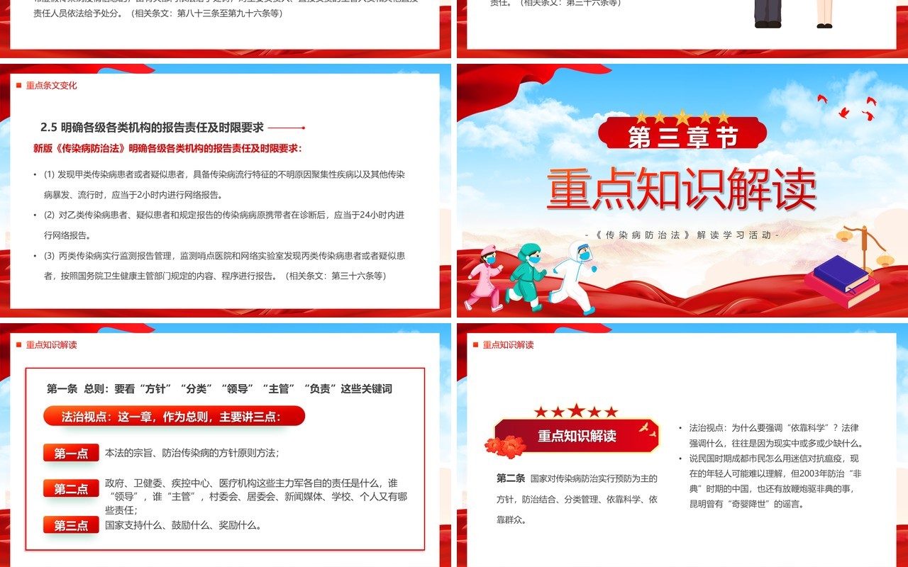 红色简约风传染病防治法解读学习PPT模板
