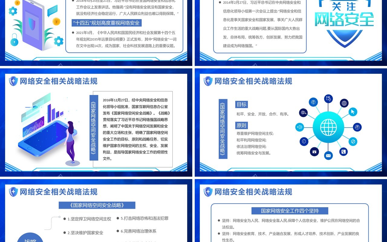 蓝色科技风网络安全共享文明PPT模板