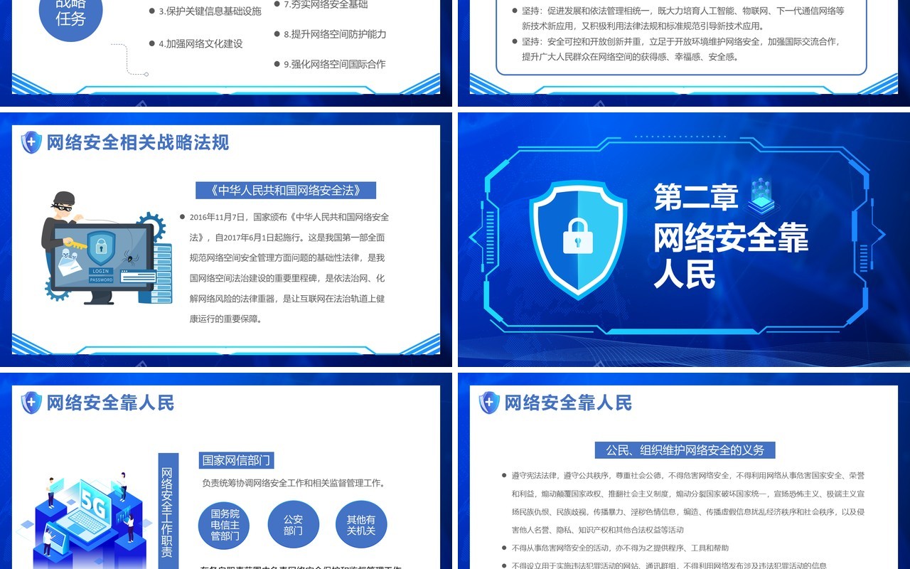 蓝色科技风网络安全共享文明PPT模板