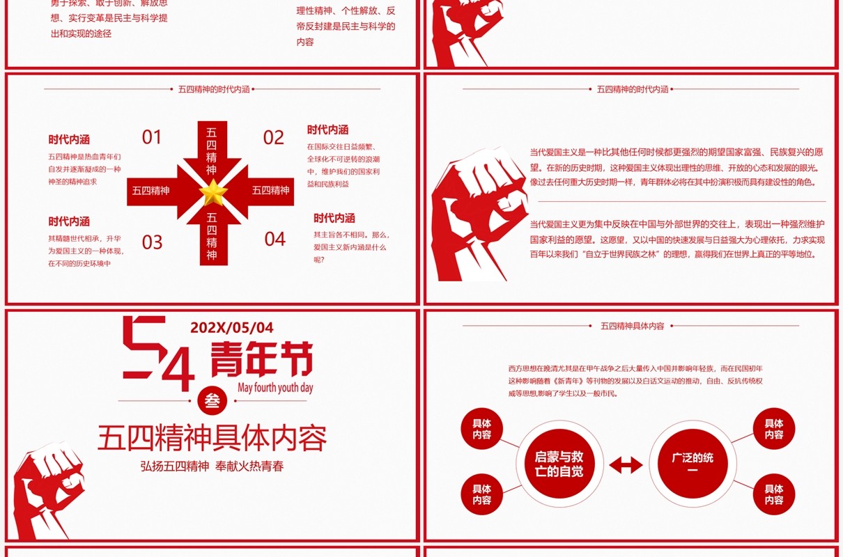 红色简约五四青年节团委汇报PPT模板