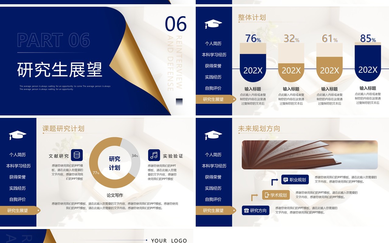 蓝金简约风研究生复试答辩PPT模板