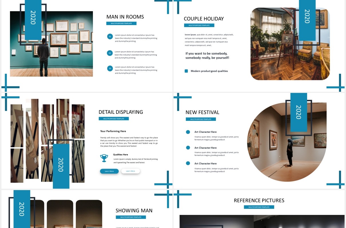 蓝色简约国外图片排版PPT模板Galerino - Powerpoint Template