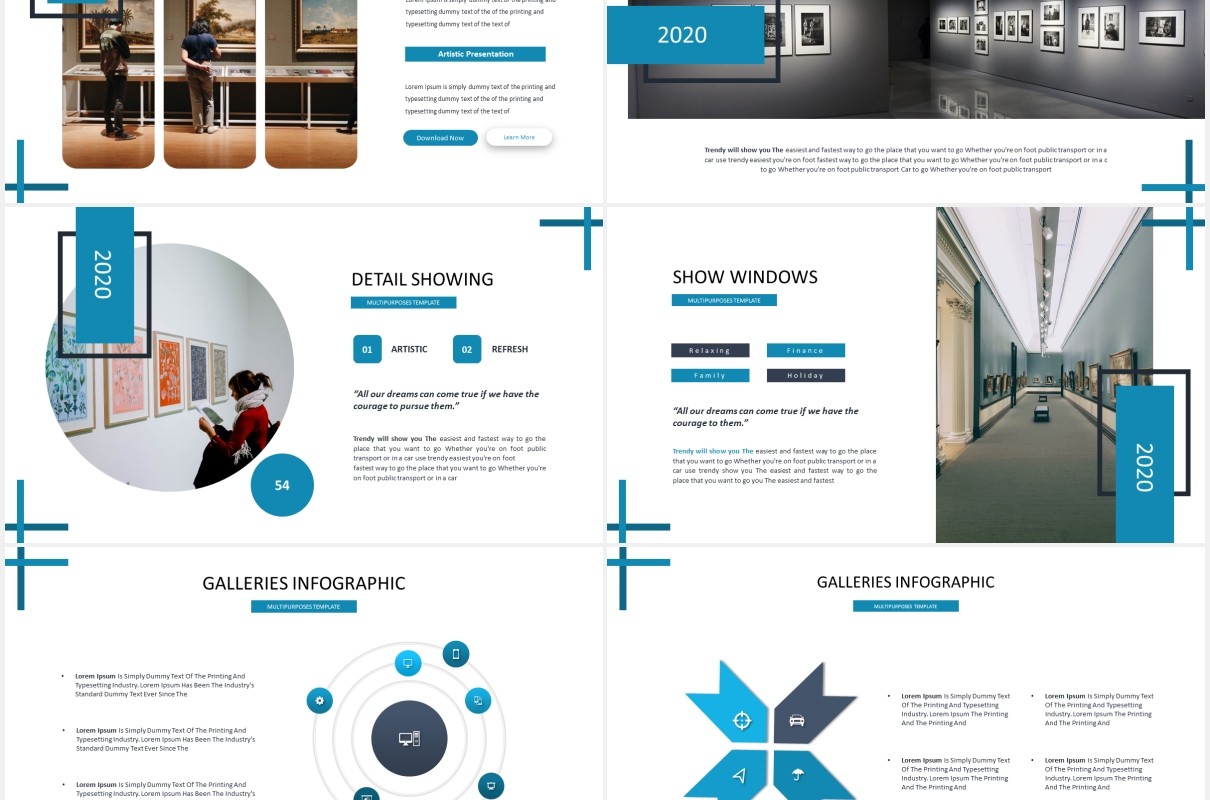 蓝色简约国外图片排版PPT模板Galerino - Powerpoint Template