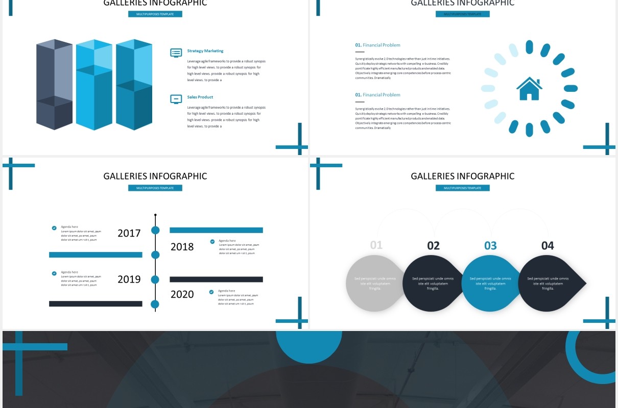 蓝色简约国外图片排版PPT模板Galerino - Powerpoint Template