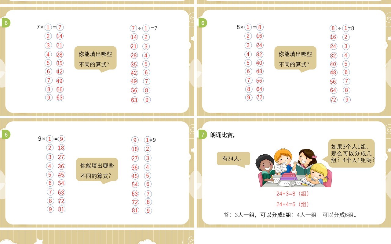 部编版二年级数学下册用9的乘法口诀求商课件PPT模板