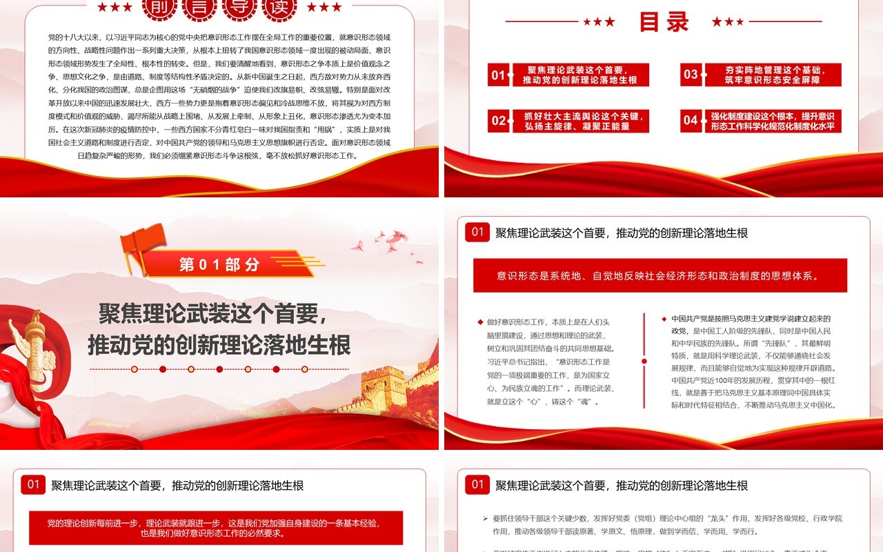 红色中国风抓好意识形态工作PPT模板