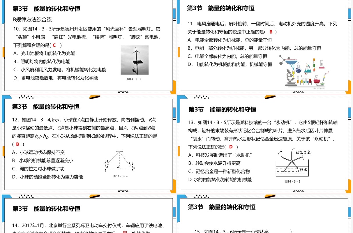 部编版九年级物理全册能量的转化和守恒课件PPT模板