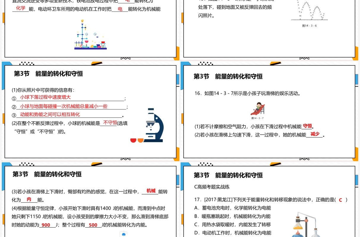 部编版九年级物理全册能量的转化和守恒课件PPT模板