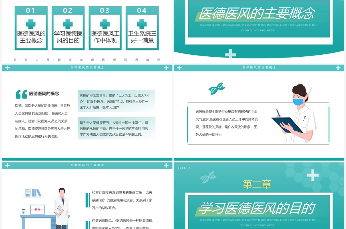 绿色简约卡通风医德医风培训PPT模板