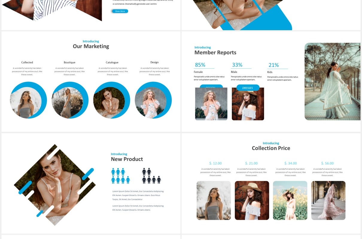 蓝色国外图片排版PPT模板Deandro - Powerpoint Template