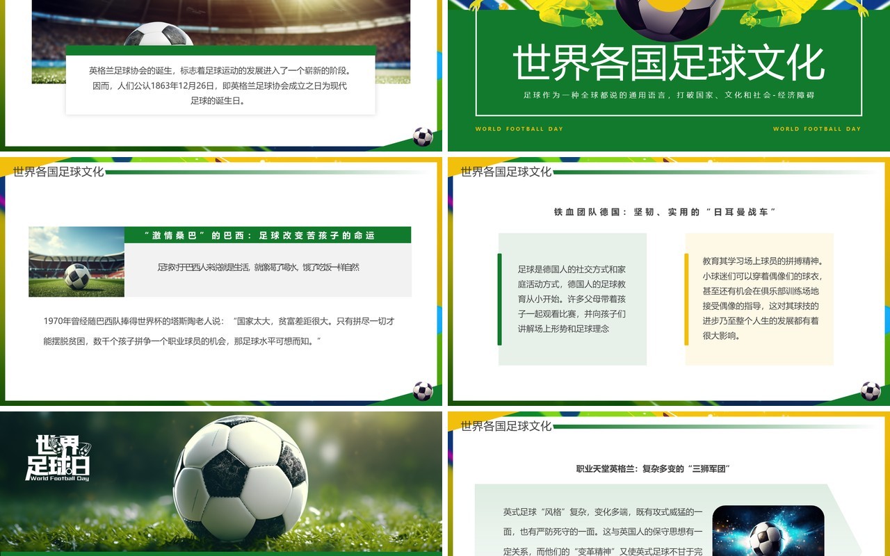 黄绿简约风世界足球日介绍PPT模板