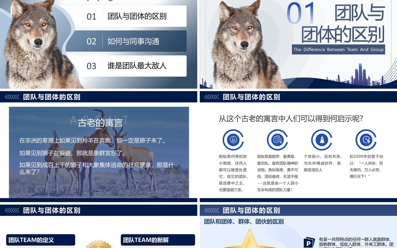 蓝色商务风团队凝聚力培训PPT模板
