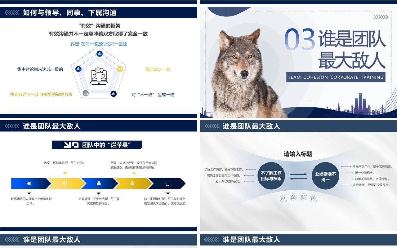 蓝色商务风团队凝聚力培训PPT模板