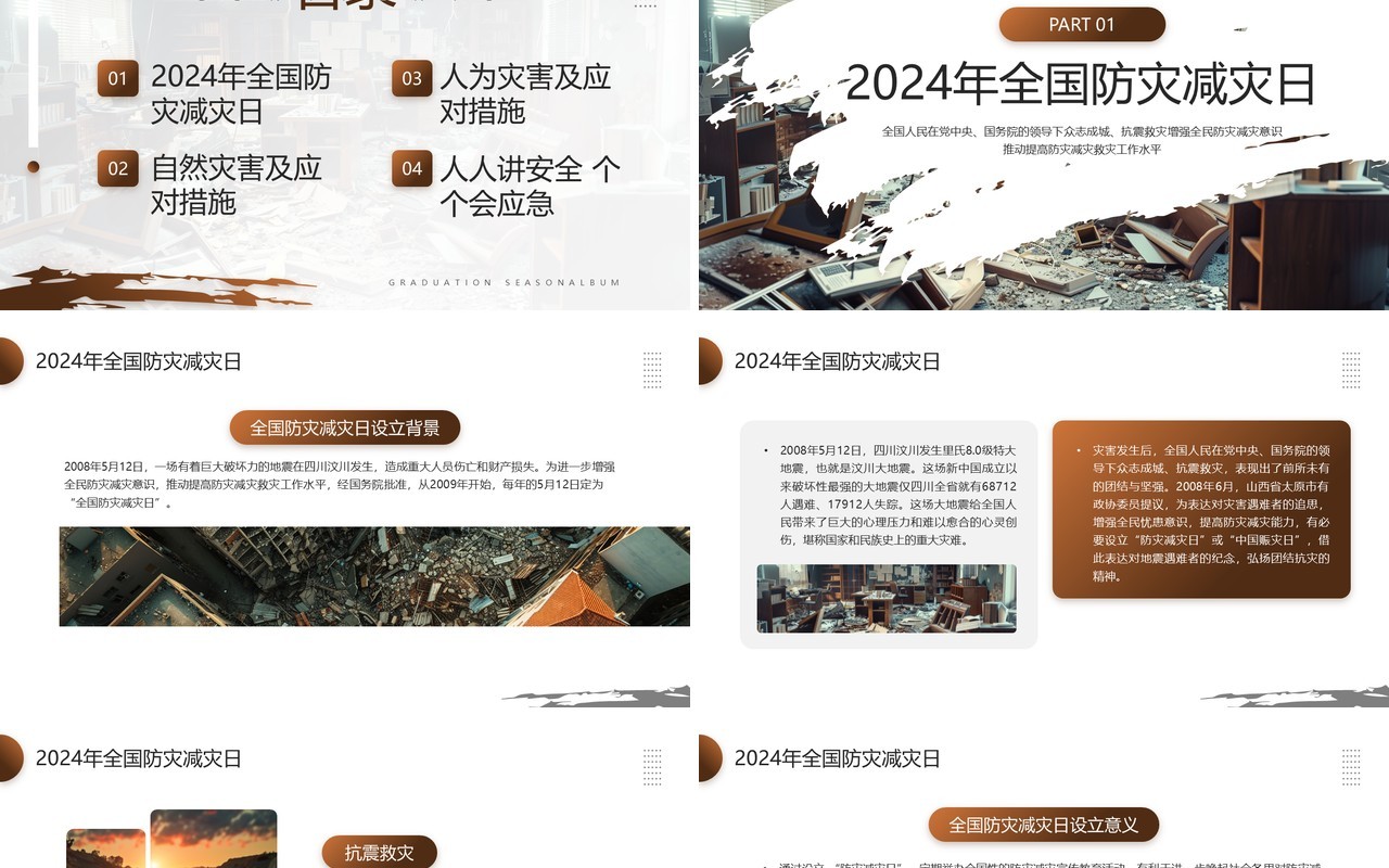 棕色简约风2024年全国防灾减灾日PPT模板