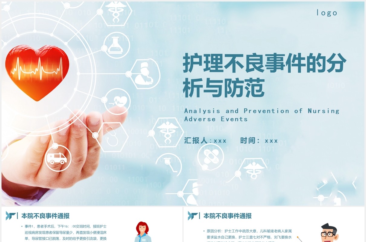 简洁护理不良事件的分析与防范医院医疗PPT模板