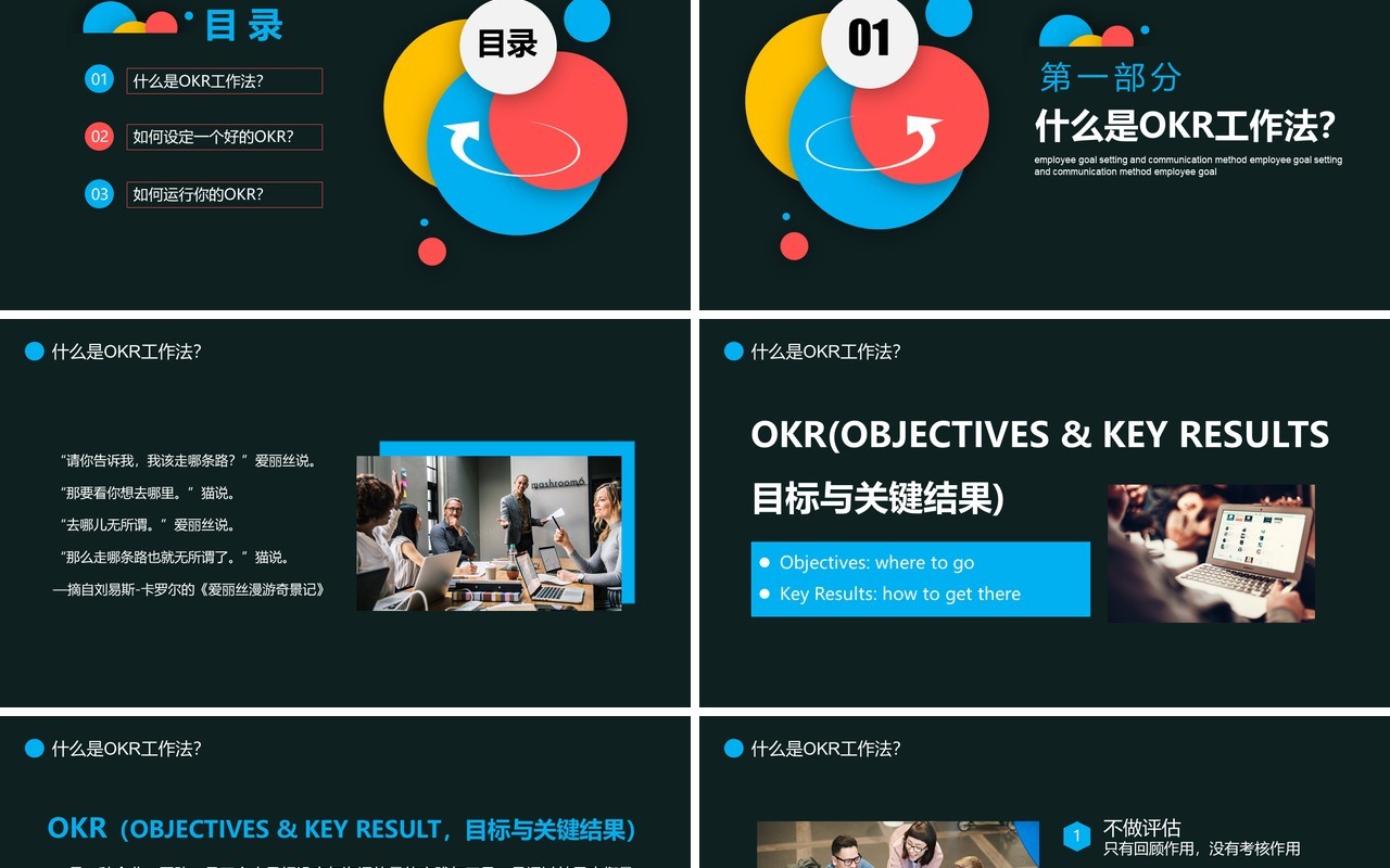 深色企业员工目标设定沟通OKR工作法培训PPT模板