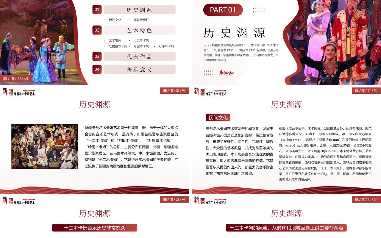 红色非遗系列之新疆维吾尔木卡姆艺术PPT模板