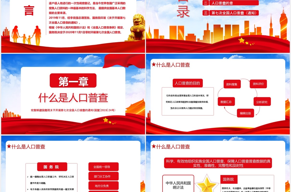 中国党政军警2020年国务院开展第七次人口普查党建通用PPT模板