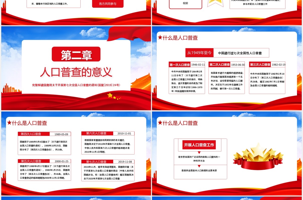 中国党政军警2020年国务院开展第七次人口普查党建通用PPT模板
