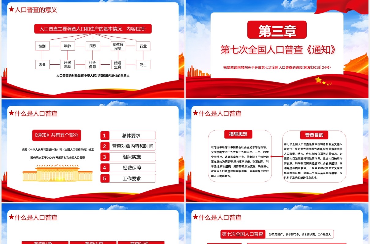 中国党政军警2020年国务院开展第七次人口普查党建通用PPT模板