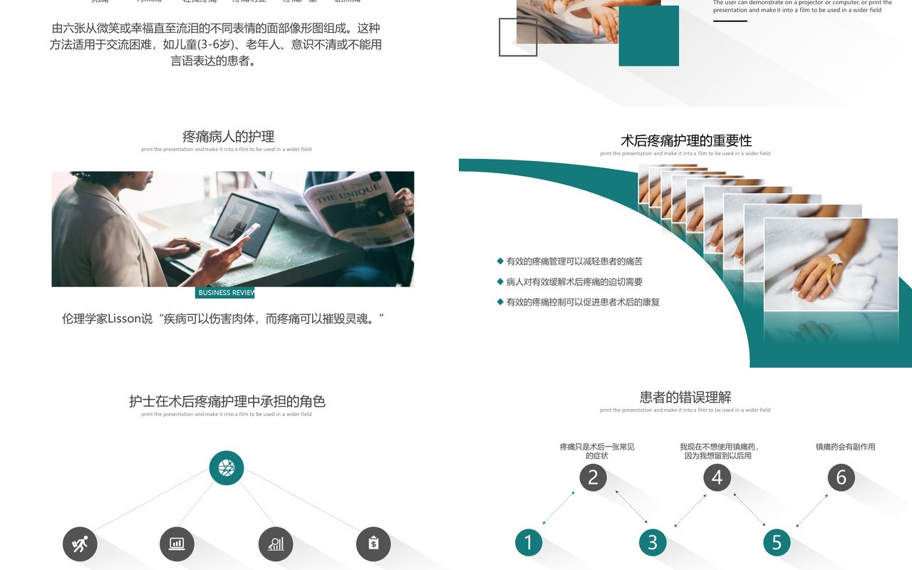 绿色简约术后疼痛的护理PPT模板