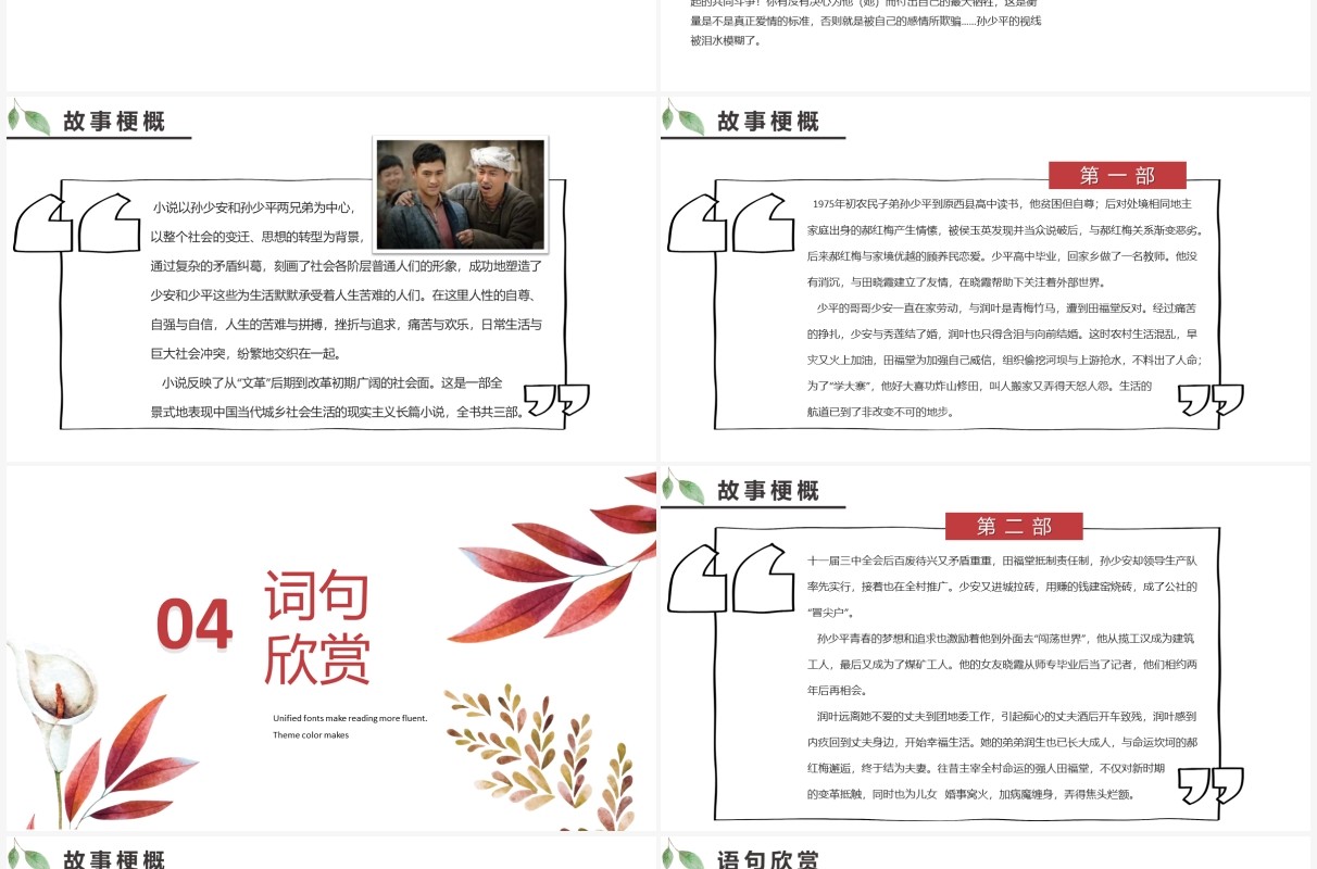 小清新平凡的世界读书分享PPT模板