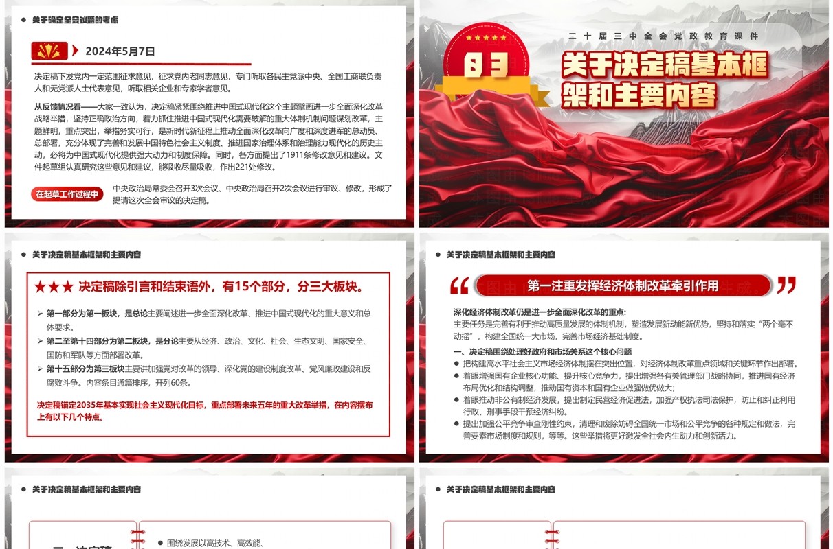 红色中国风二十届三中全会内容说明PPT模板