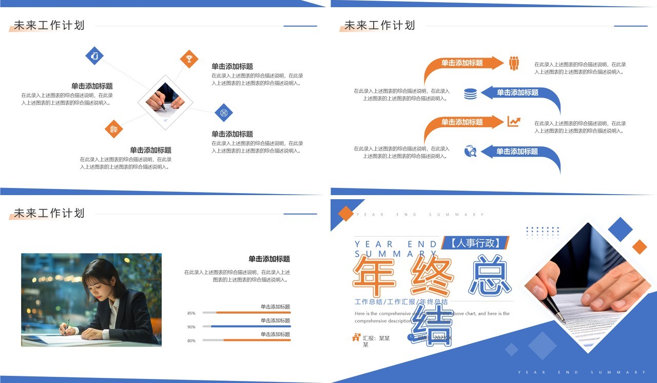 蓝色商务风人事行政部年终总结PPT模板