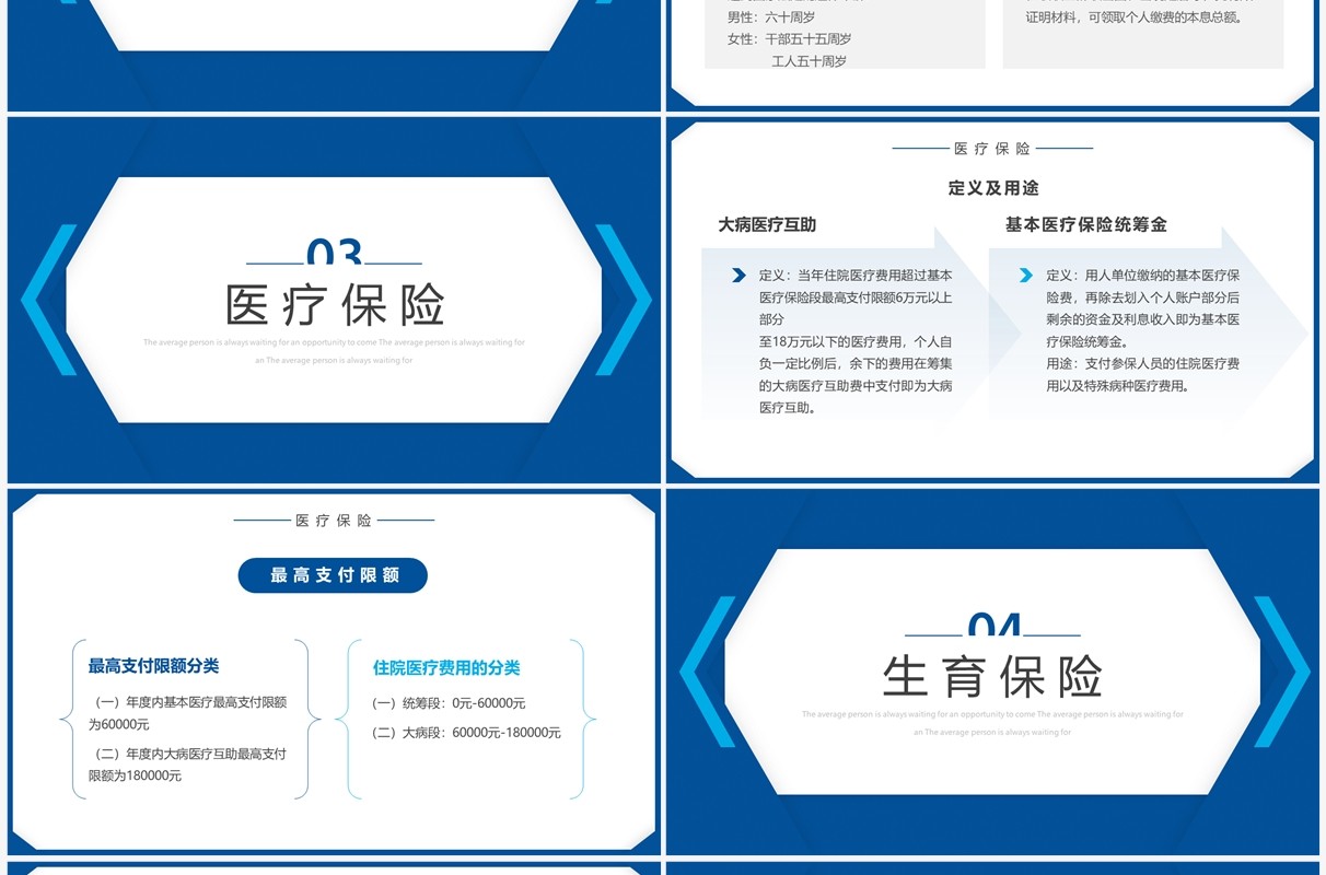 蓝色简约企业五险一金知识培训PPT模板