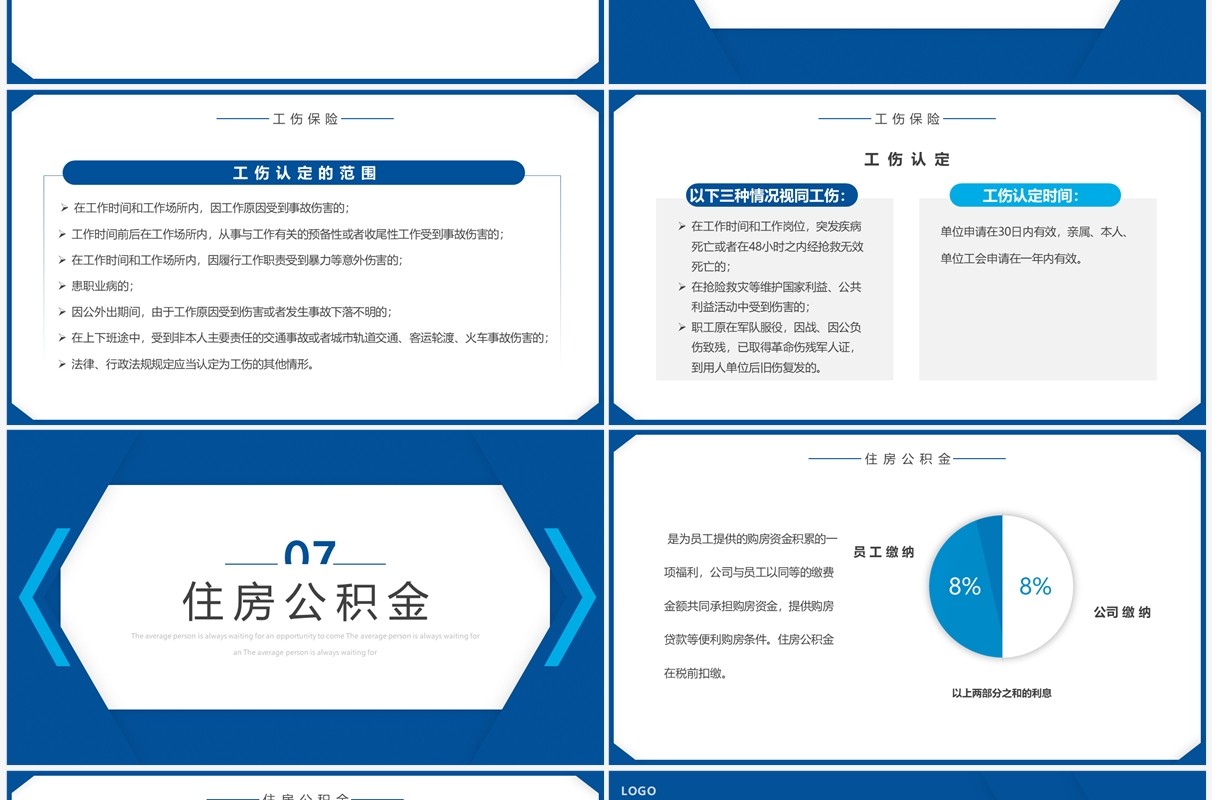 蓝色简约企业五险一金知识培训PPT模板