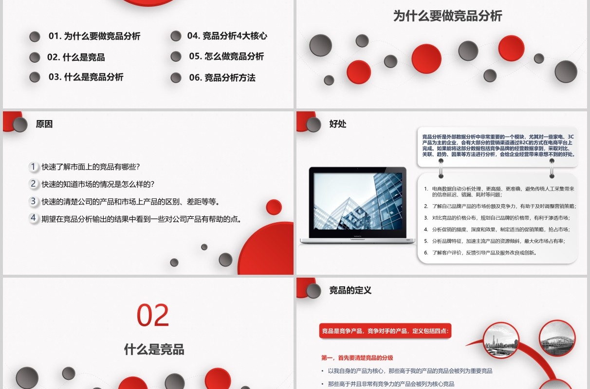 简约红色微粒体竞品分析PPT模板