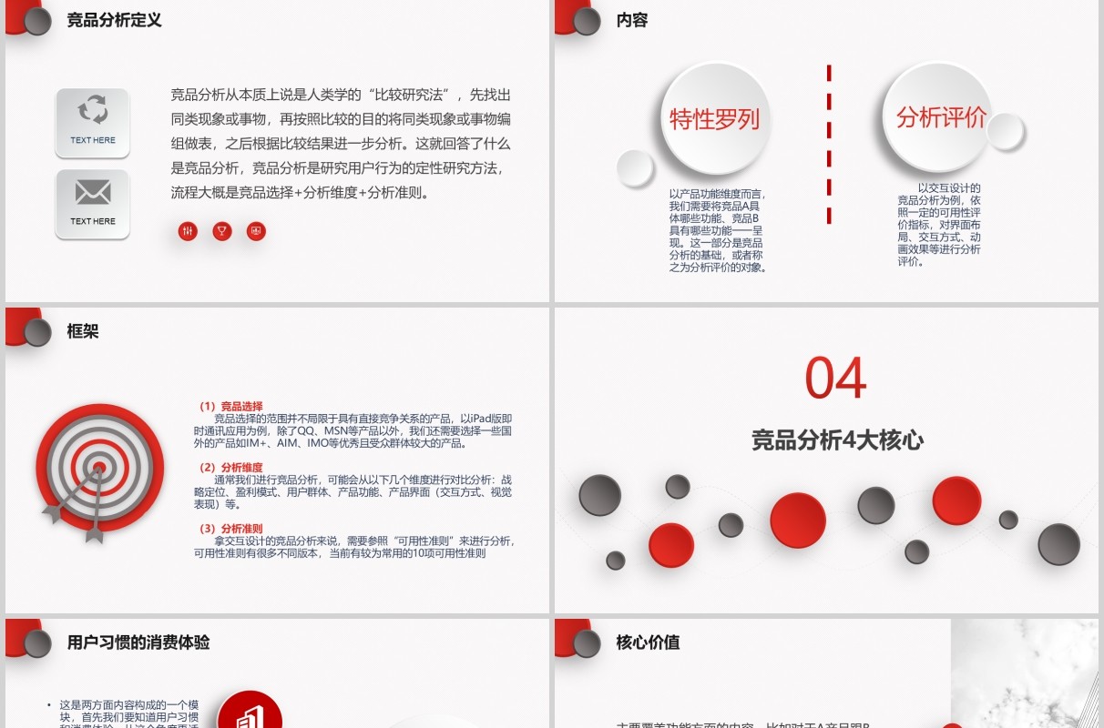 简约红色微粒体竞品分析PPT模板