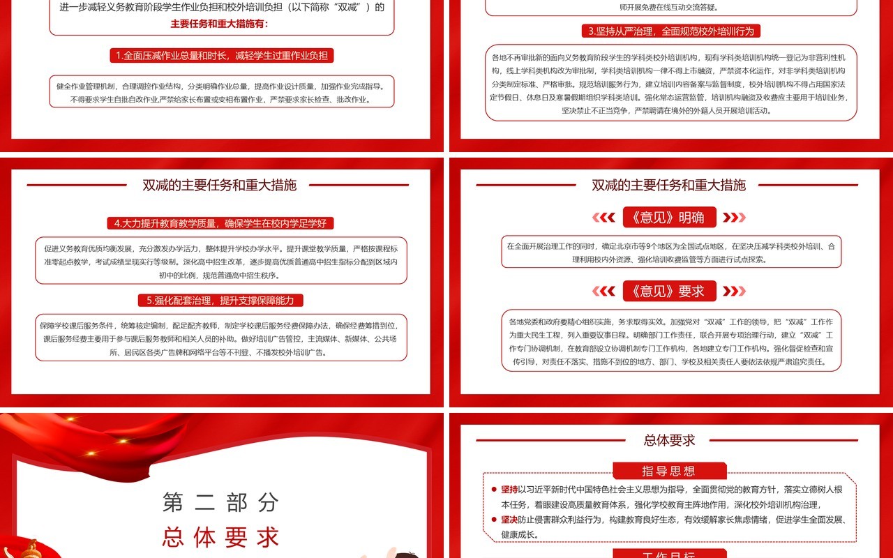 红色解读教育双减意见PPT动态模板