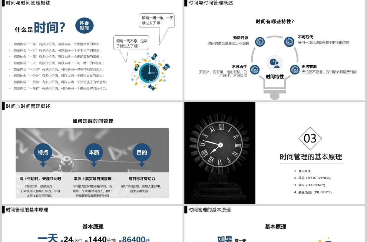 黑白简约企业员工培训时间管理技能PPT模板