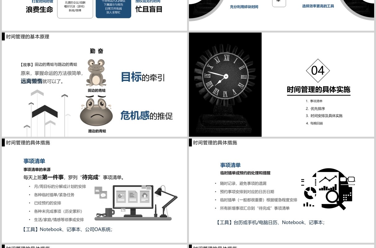 黑白简约企业员工培训时间管理技能PPT模板