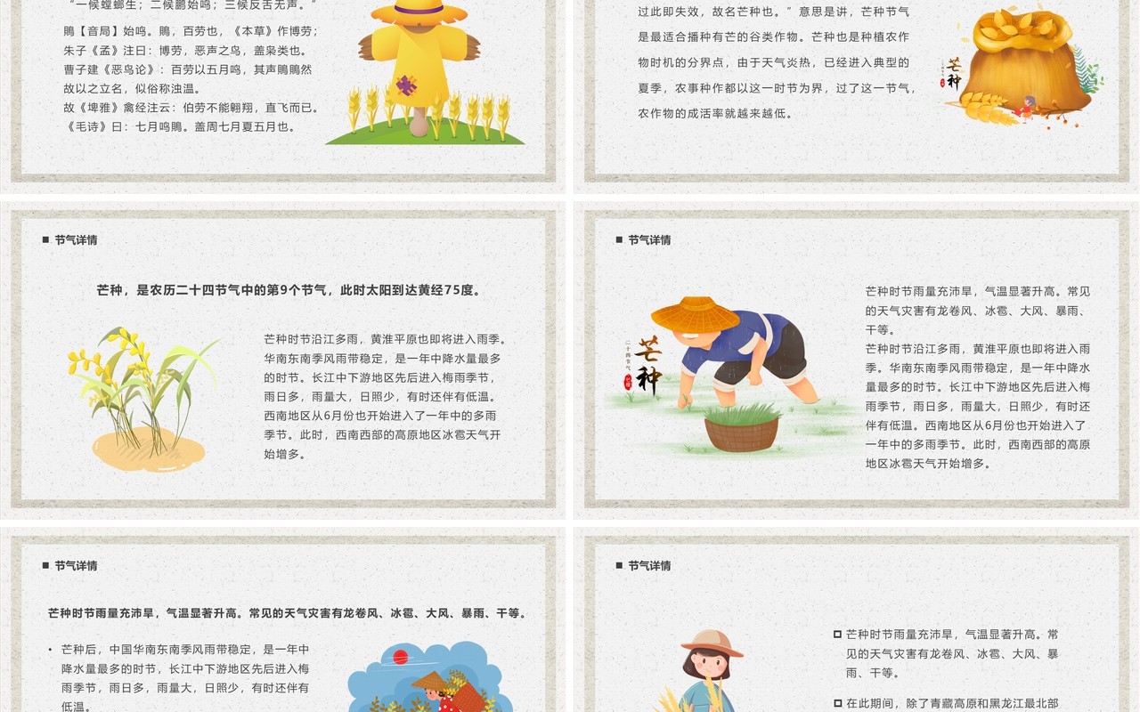 黄色简约卡通风二十四节气之芒种PPT模板