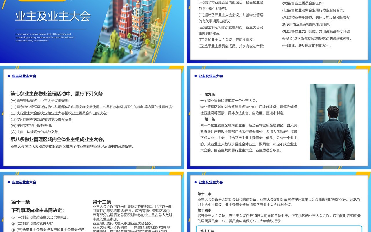 蓝色简约风2024物业管理条例PPT模板