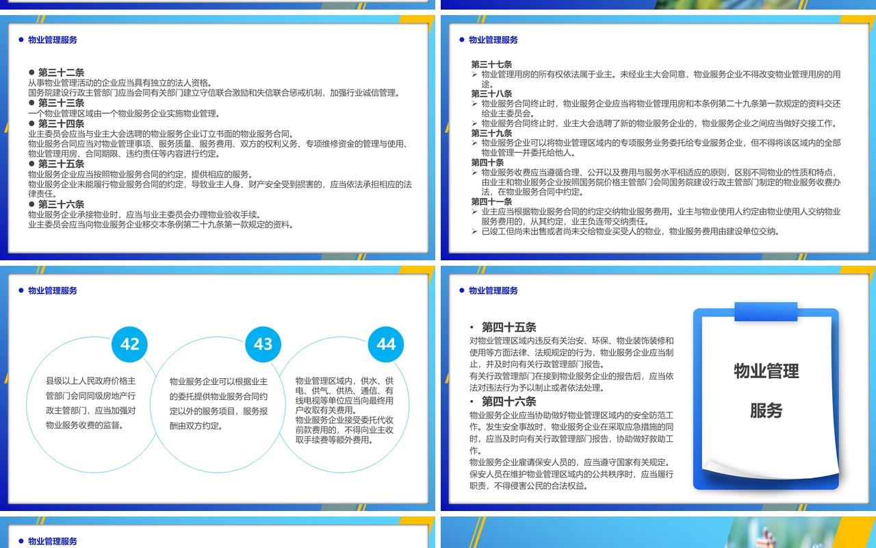 蓝色简约风2024物业管理条例PPT模板