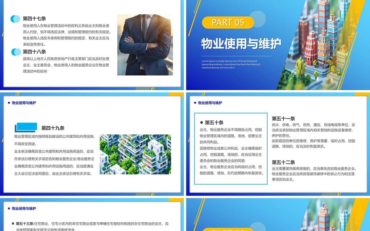 蓝色简约风2024物业管理条例PPT模板