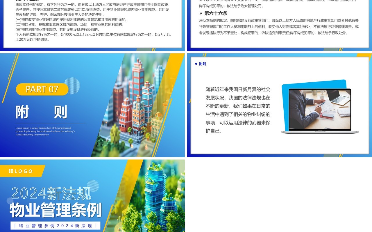 蓝色简约风2024物业管理条例PPT模板